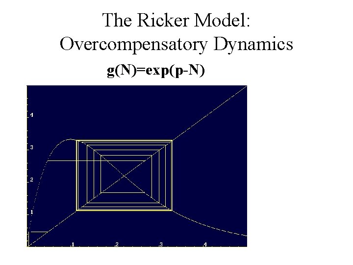 The Ricker Model: Overcompensatory Dynamics g(N)=exp(p-N) 