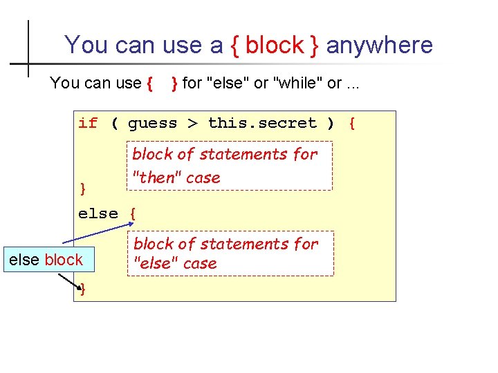 You can use a { block } anywhere You can use { } for