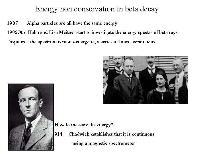 Energy non conservation in beta decay 1907 Alpha particles are all have the same