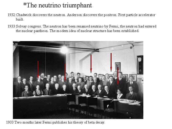 *The neutrino triumphant 1932 Chadwick discovers the neutron. Anderson discovers the positron. First particle