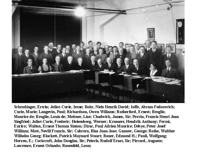 Schrodinger, Erwin; Joliot-Curie, Irene; Bohr, Niels Henrik David; Ioffe, Abram Fedorovich; Curie, Marie; Langevin,