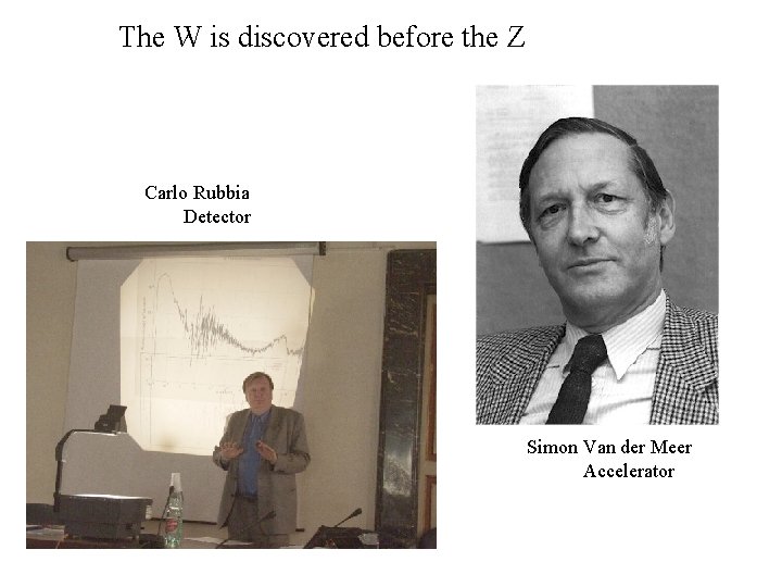 The W is discovered before the Z Carlo Rubbia Detector Simon Van der Meer