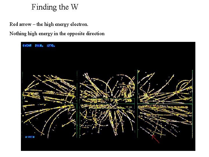 Finding the W Red arrow – the high energy electron. Nothing high energy in