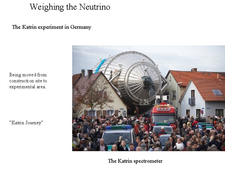 Weighing the Neutrino The Katrin experiment in Germany Being moved from construction site to