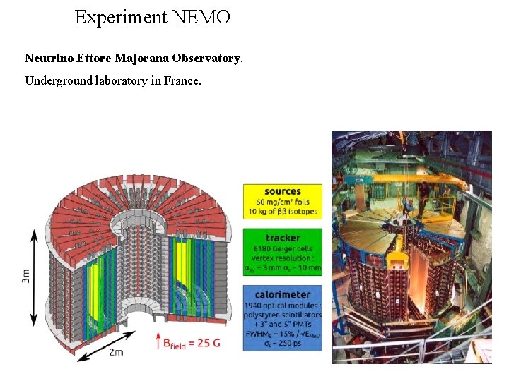 Experiment NEMO Neutrino Ettore Majorana Observatory. Underground laboratory in France. 