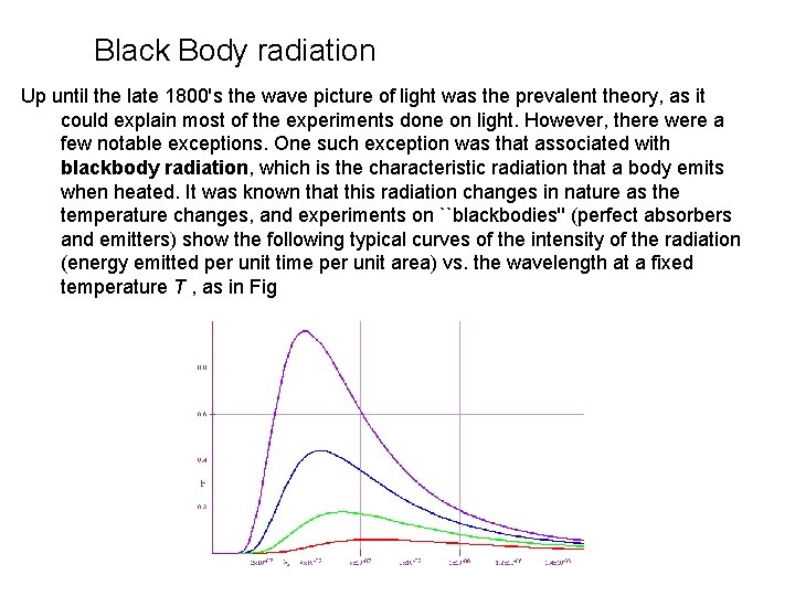 Black Body radiation Up until the late 1800's the wave picture of light was