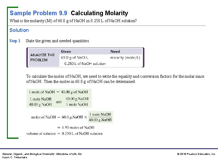 Sample Problem 9. 9 Calculating Molarity What is the molarity (M) of 60. 0