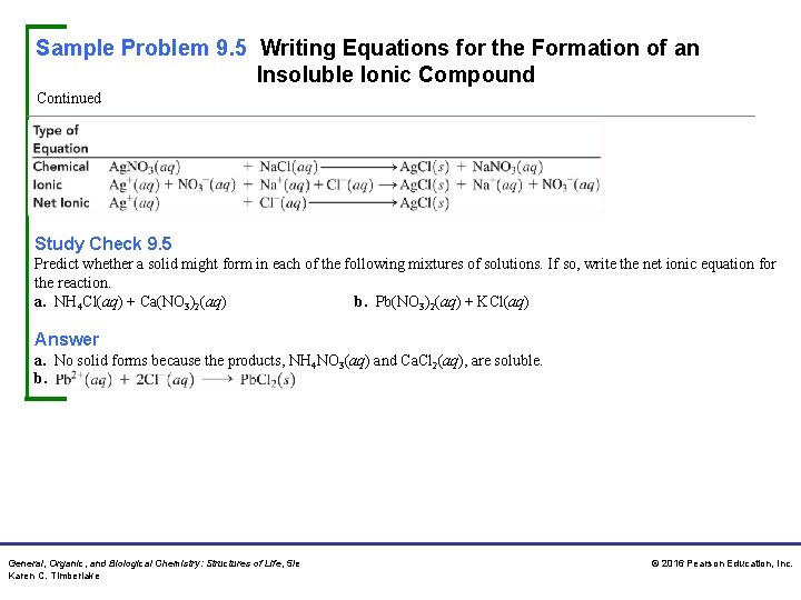 Sample Problem 9. 5 Writing Equations for the Formation of an Insoluble Ionic Compound