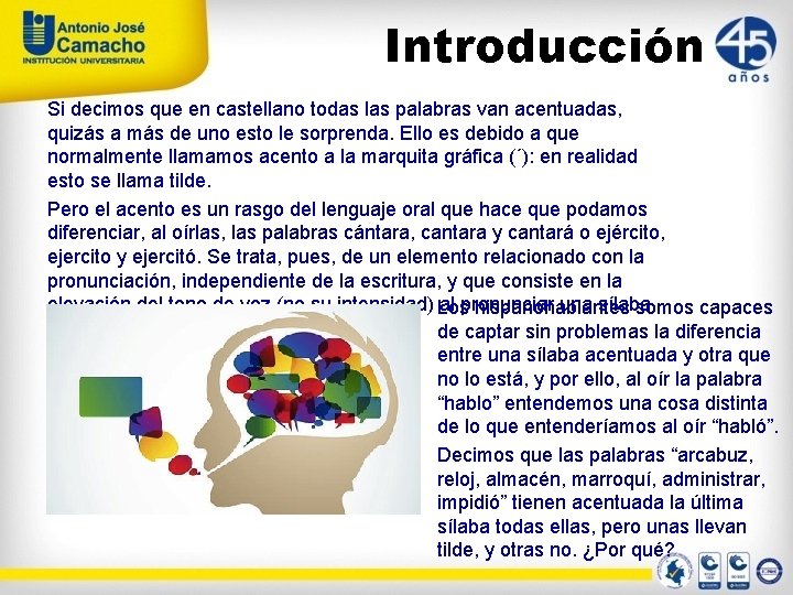 Introducción Si decimos que en castellano todas las palabras van acentuadas, quizás a más