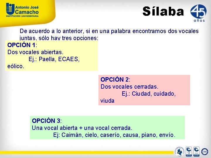 Sílaba De acuerdo a lo anterior, si en una palabra encontramos dos vocales juntas,