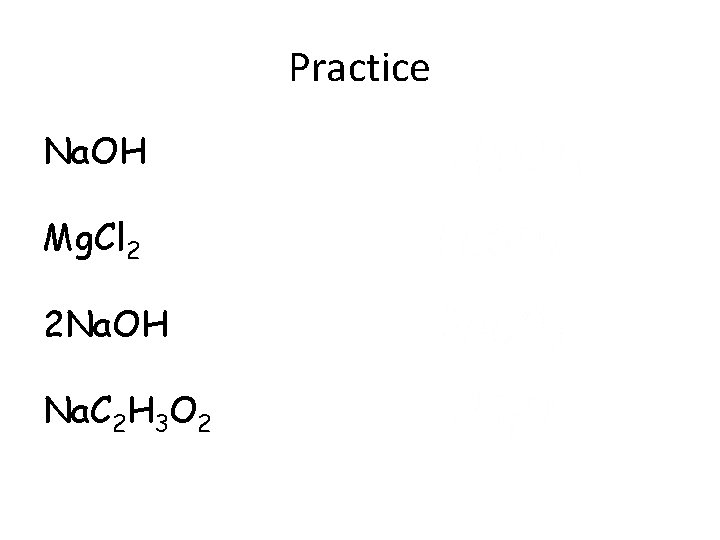 Practice Na. OH Mg. Cl 2 2 Na. OH Na. C 2 H 3