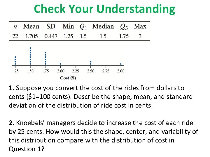 Check Your Understanding 1. Suppose you convert the cost of the rides from dollars