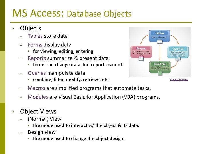 MS Access: Database Objects • Objects – Tables store data – Forms display data MS Access: Database Objects • Objects – Tables store data – Forms display data