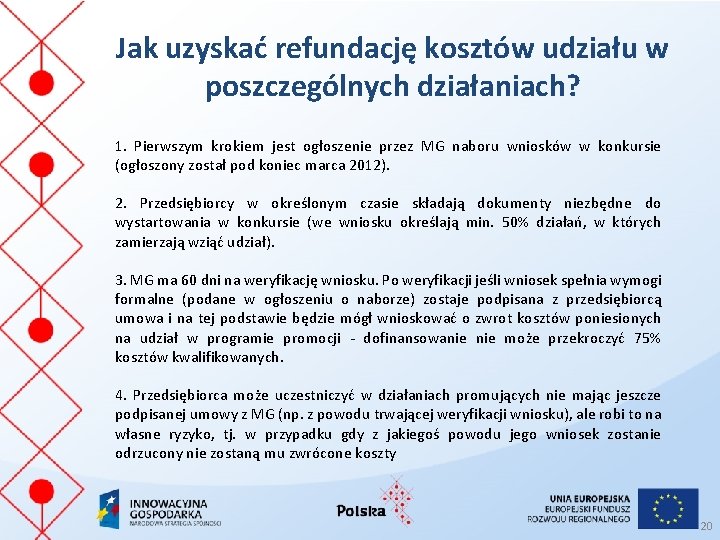 Jak uzyskać refundację kosztów udziału w poszczególnych działaniach? 1. Pierwszym krokiem jest ogłoszenie przez