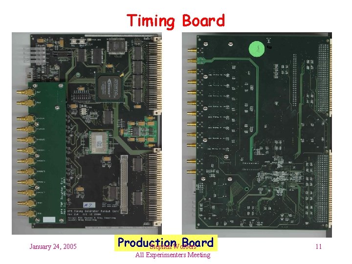 Timing Board January 24, 2005 Production Board Stephen Wolbers All Experimenters Meeting 11 