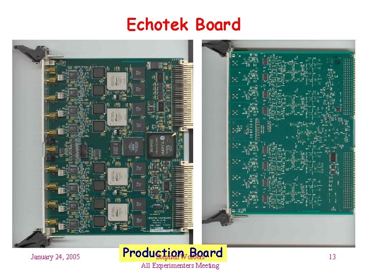 Echotek Board January 24, 2005 Production Board Stephen Wolbers All Experimenters Meeting 13 