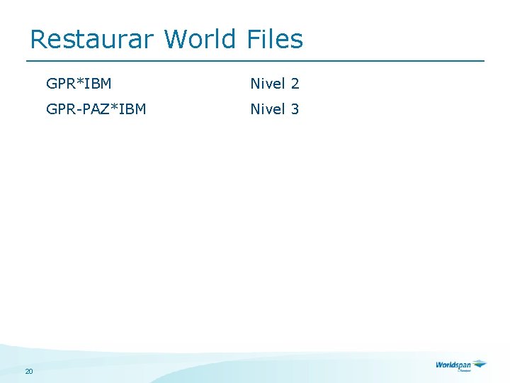 Restaurar World Files 20 GPR*IBM Nivel 2 GPR-PAZ*IBM Nivel 3 
