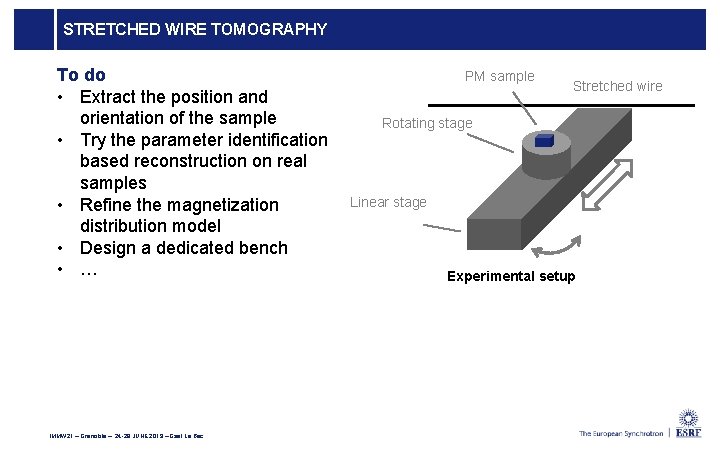 STRETCHED WIRE TOMOGRAPHY To do • Extract the position and orientation of the sample