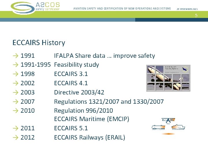 AVIATION SAFETY AND CERTIFICATION OF NEW OPERATIONS AND SYSTEMS 29 DECEMBER 2021 5 ECCAIRS