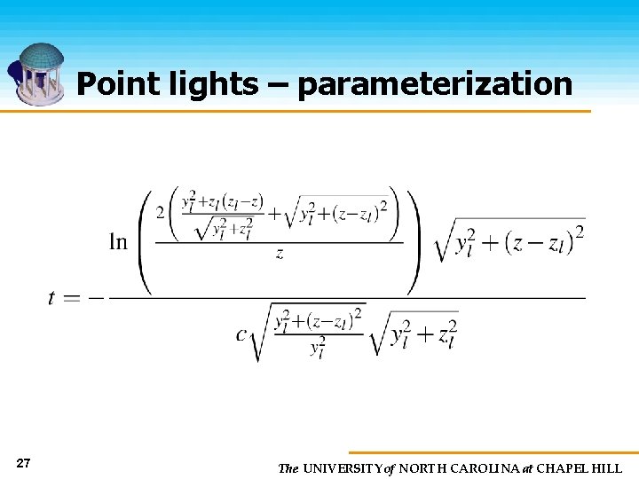 Point lights – parameterization 27 The UNIVERSITY of NORTH CAROLINA at CHAPEL HILL 