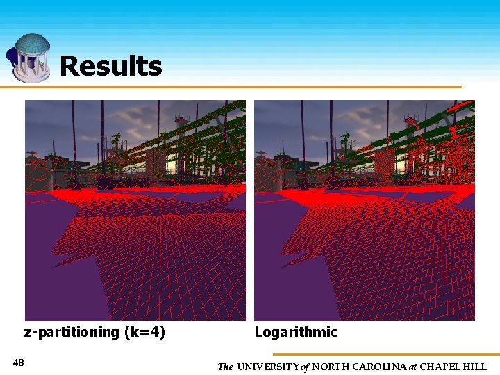 Results z-partitioning (k=4) 48 Logarithmic The UNIVERSITY of NORTH CAROLINA at CHAPEL HILL 