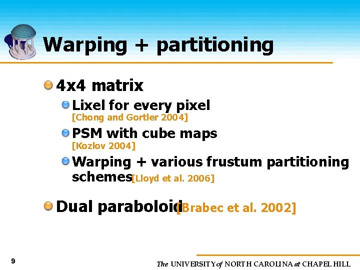 Warping + partitioning 4 x 4 matrix Lixel for every pixel [Chong and Gortler