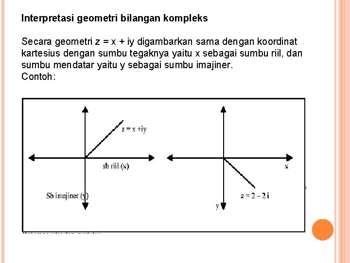 Interpretasi geometri bilangan kompleks Secara geometri z = x + iy digambarkan sama dengan
