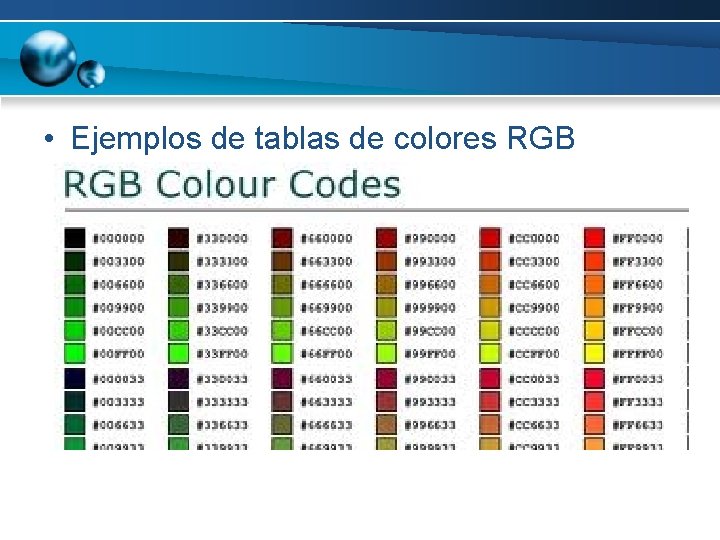  • Ejemplos de tablas de colores RGB 