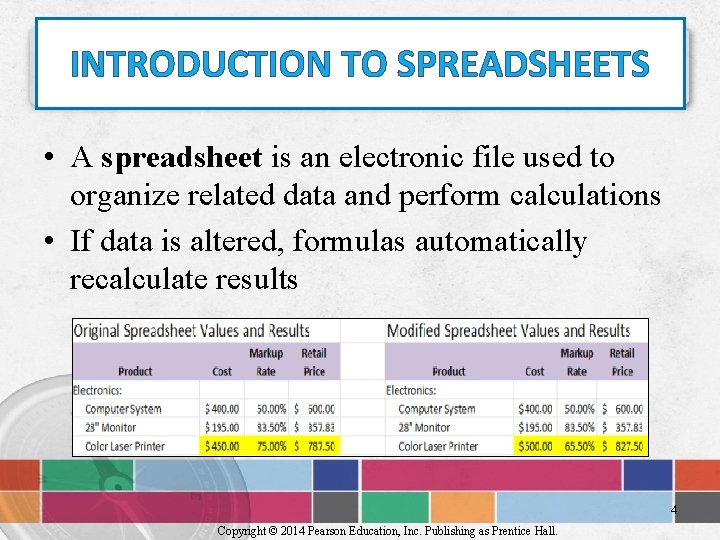INTRODUCTION TO SPREADSHEETS • A spreadsheet is an electronic file used to organize related