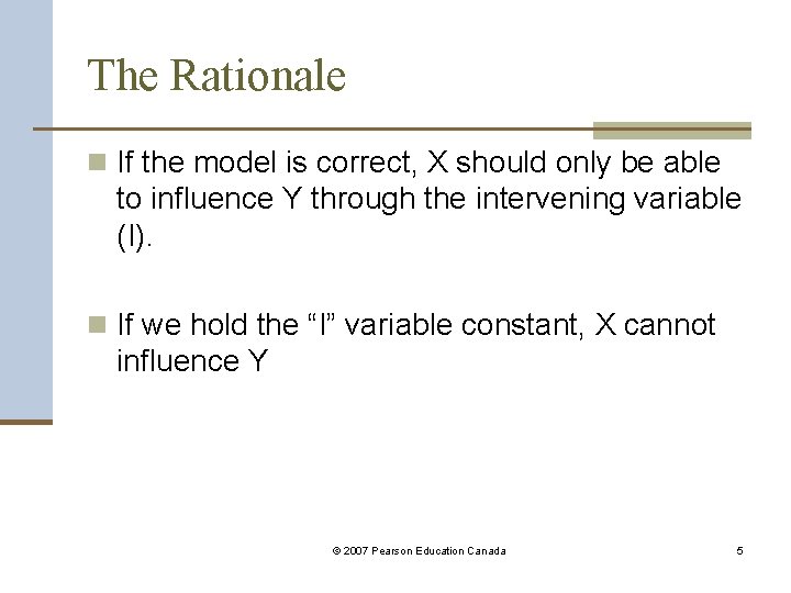 The Rationale n If the model is correct, X should only be able to