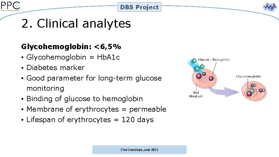 DBS Project 2. Clinical analytes Glycohemoglobin: <6, 5% • Glycohemoglobin = Hb. A 1