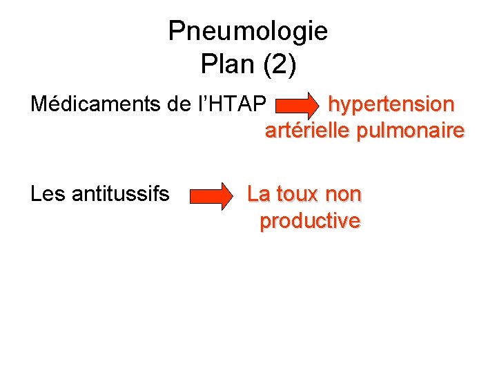 Pneumologie Plan (2) Médicaments de l’HTAP hypertension artérielle pulmonaire Les antitussifs La toux non