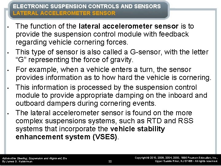 ELECTRONIC SUSPENSION CONTROLS AND SENSORS LATERAL ACCELEROMETER SENSOR • • • The function of