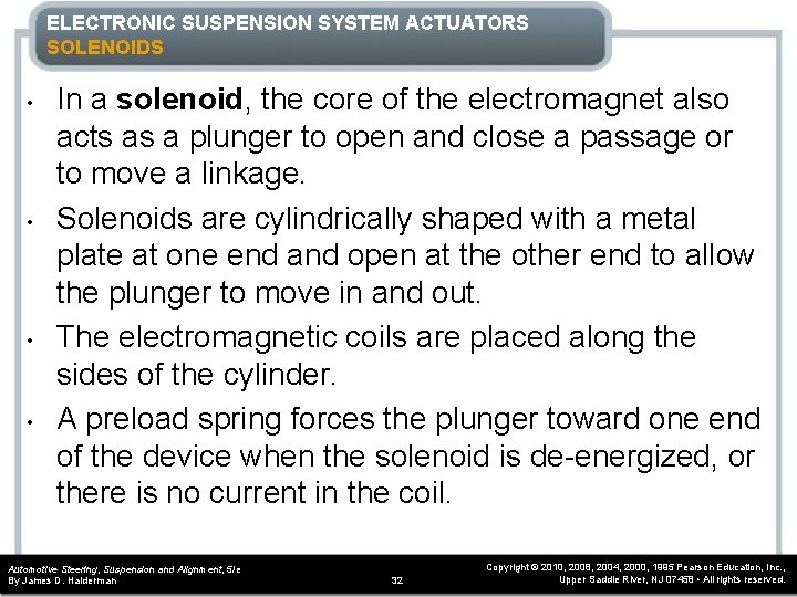 ELECTRONIC SUSPENSION SYSTEM ACTUATORS SOLENOIDS • • In a solenoid, the core of the