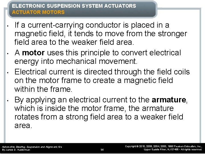 ELECTRONIC SUSPENSION SYSTEM ACTUATORS ACTUATOR MOTORS • • If a current-carrying conductor is placed