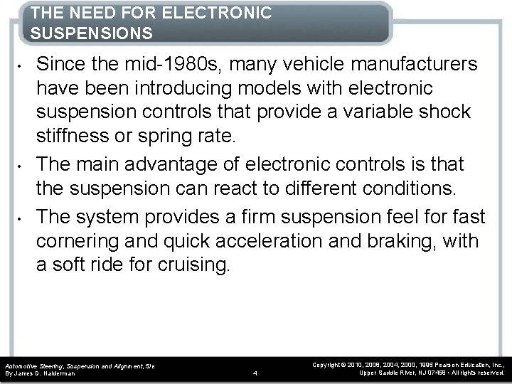 THE NEED FOR ELECTRONIC SUSPENSIONS • • • Since the mid-1980 s, many vehicle