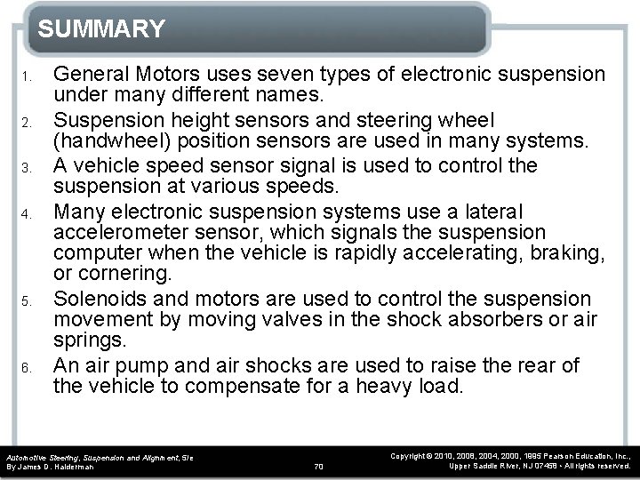 SUMMARY 1. 2. 3. 4. 5. 6. General Motors uses seven types of electronic