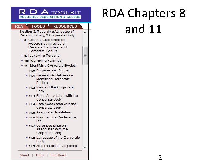 RDA Chapters 8 and 11 2 