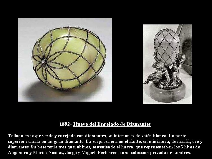 1892 - Huevo del Enrejado de Diamantes Tallado en jaspe verde y enrejado con