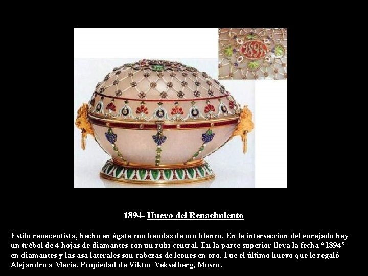 1894 - Huevo del Renacimiento Estilo renacentista, hecho en ágata con bandas de oro