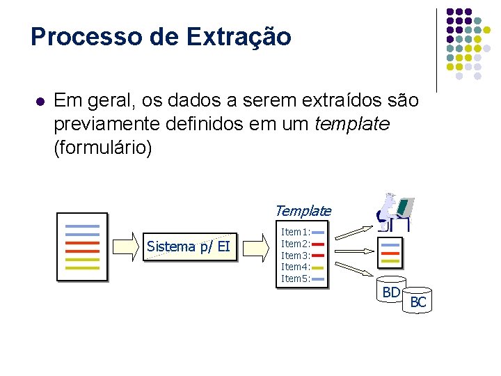 Processo de Extração l Em geral, os dados a serem extraídos são previamente definidos