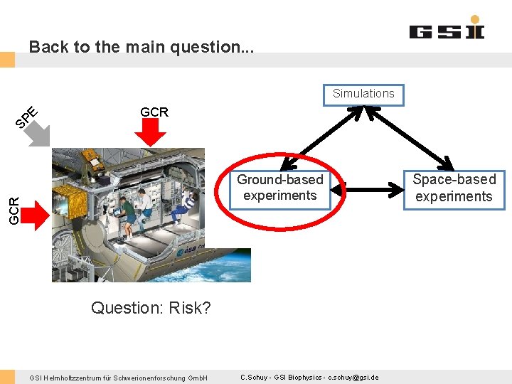 Back to the main question. . . SP E Simulations GCR Ground-based experiments Question: