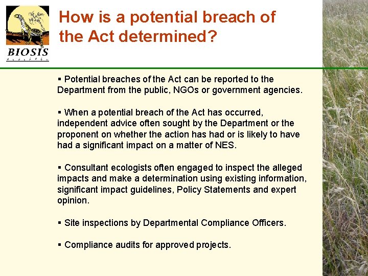 How is a potential breach of the Act determined? § Potential breaches of the