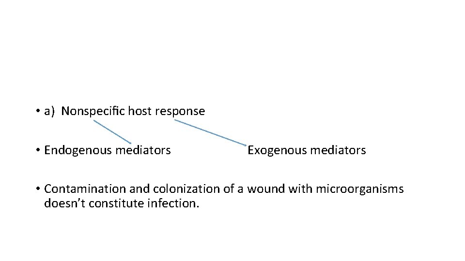  • a) Nonspeciﬁc host response • Endogenous mediators Exogenous mediators • Contamination and