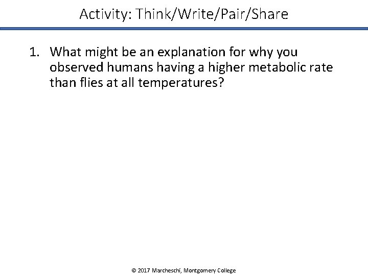 Activity: Think/Write/Pair/Share 1. What might be an explanation for why you observed humans having