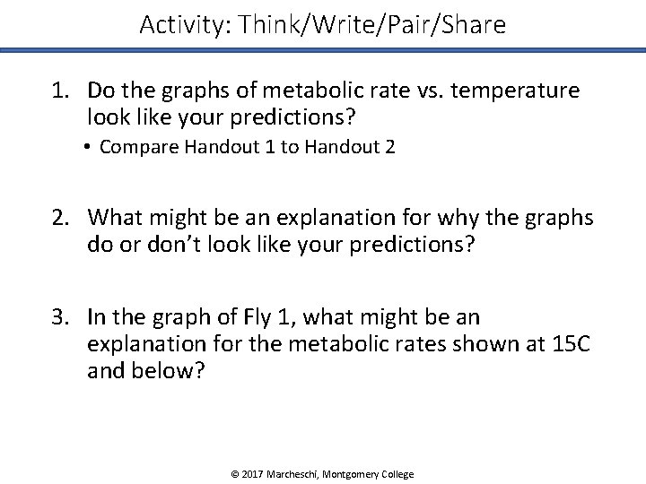 Activity: Think/Write/Pair/Share 1. Do the graphs of metabolic rate vs. temperature look like your