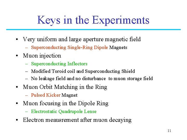 Keys in the Experiments • Very uniform and large aperture magnetic field – Superconducting