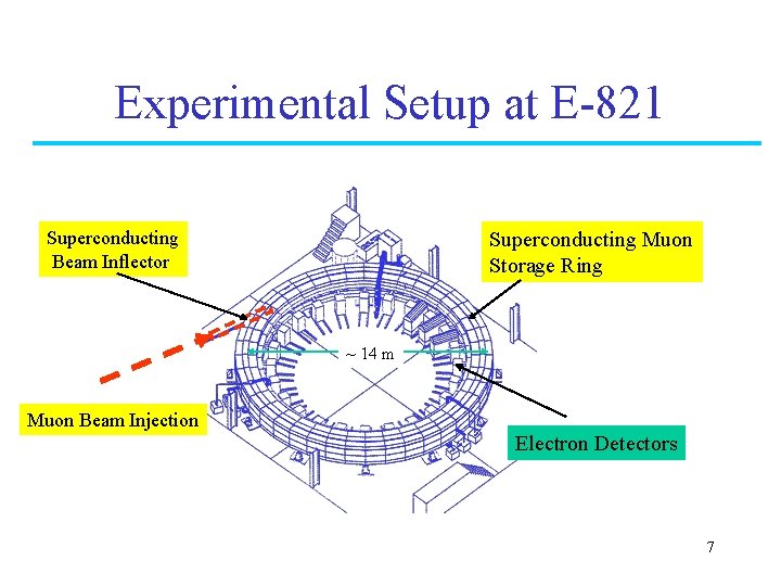 Experimental Setup at E-821 Superconducting Beam Inflector Superconducting Muon Storage Ring ~ 14 m