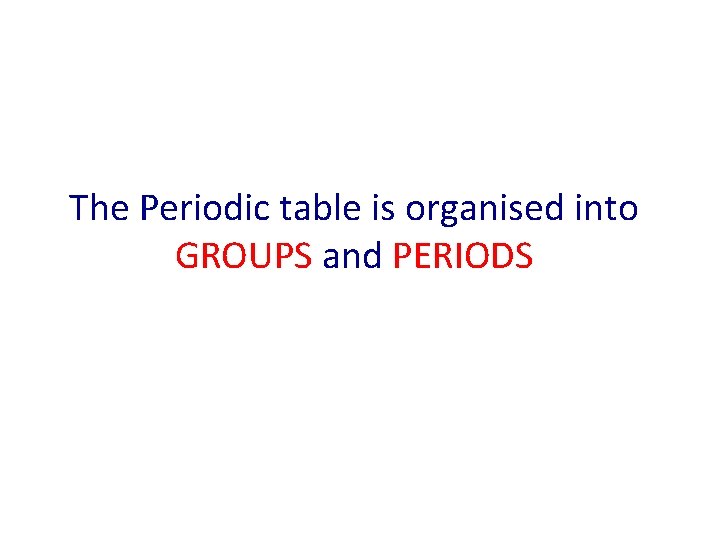 The Periodic table is organised into GROUPS and PERIODS 