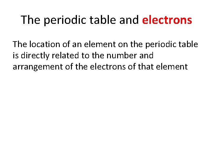 The periodic table and electrons The location of an element on the periodic table